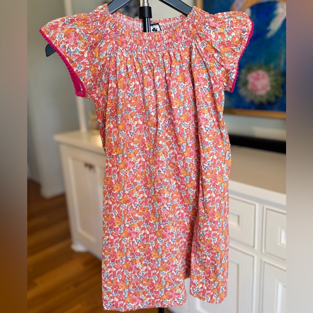 Busy Bees Girls Smocked Floral Dress Size 10 Pink Orange Liberty Style Cotton